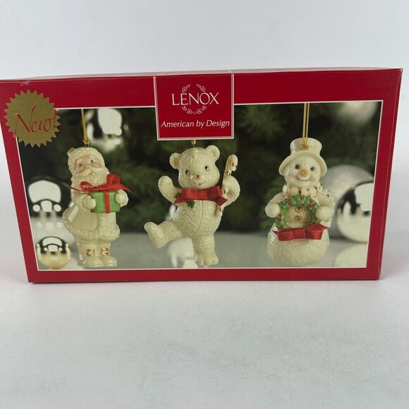 Lenox Tied with Cheer Set of‎ 3 Christmas Holiday Ornaments Santa, Bear, Snowman - Picture 1 of 4